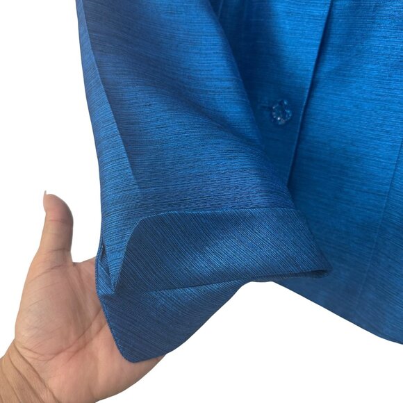 Jones Wear Womens Metallic Royal Blue Button-Front Suit Jacket Size 10 Formal - Picture 13 of 13